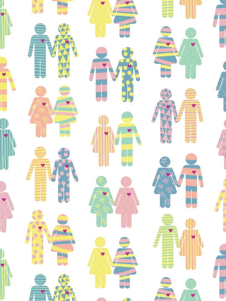 One Love on White - Pastel Rainbow Couples in Love Pride