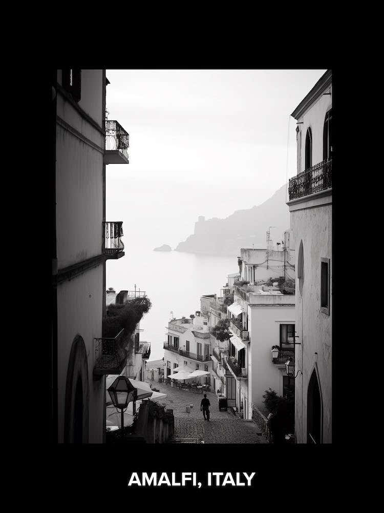 Poster Of Amalfi, Italy, Mediterranean Black And White Photography Analogue 1