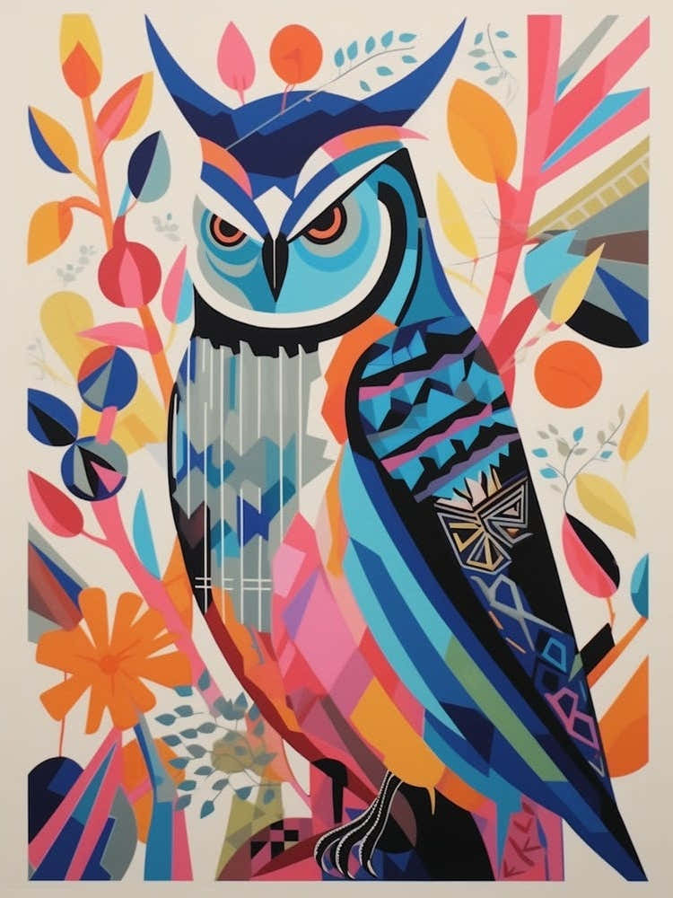 Colourful Scandi Bird Great Horned Owl 2