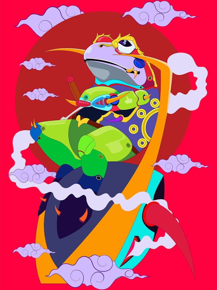 Knight Frog Cartoon Pop Art Illustration
