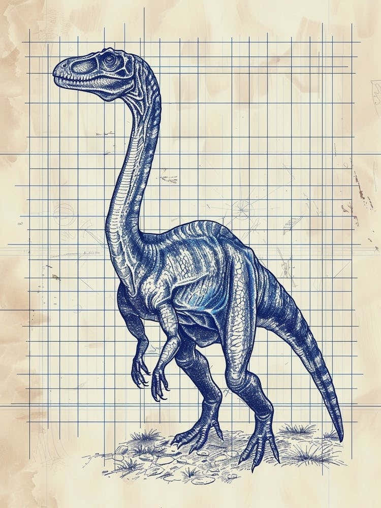 Baryonyx Dinosaur Blue Print Sketch 1