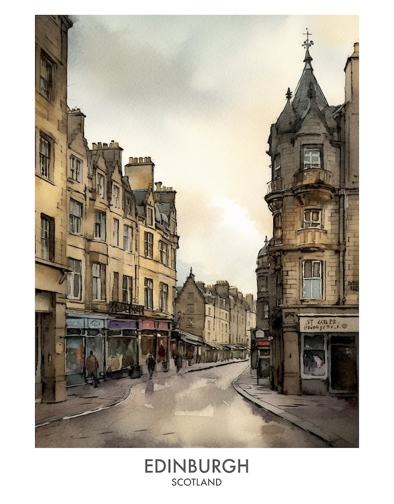 Edinburgh Scotland Watercolour Travel Poster 4