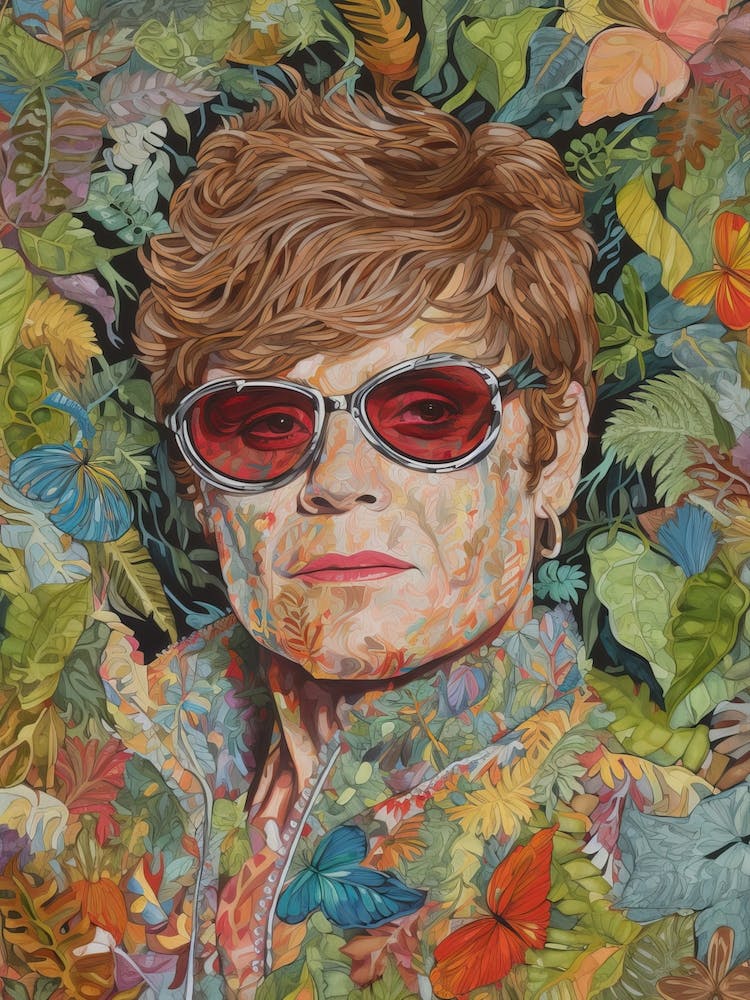 Floral Handpainted Portrait Of Elton John 1