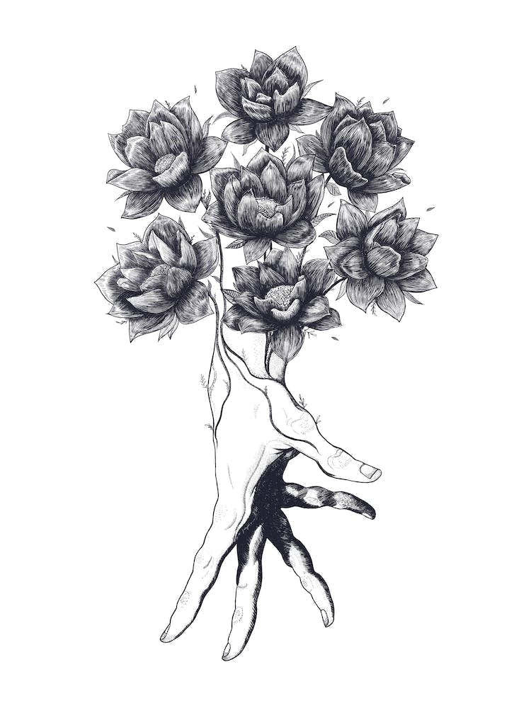 Hand With Lotuses Line