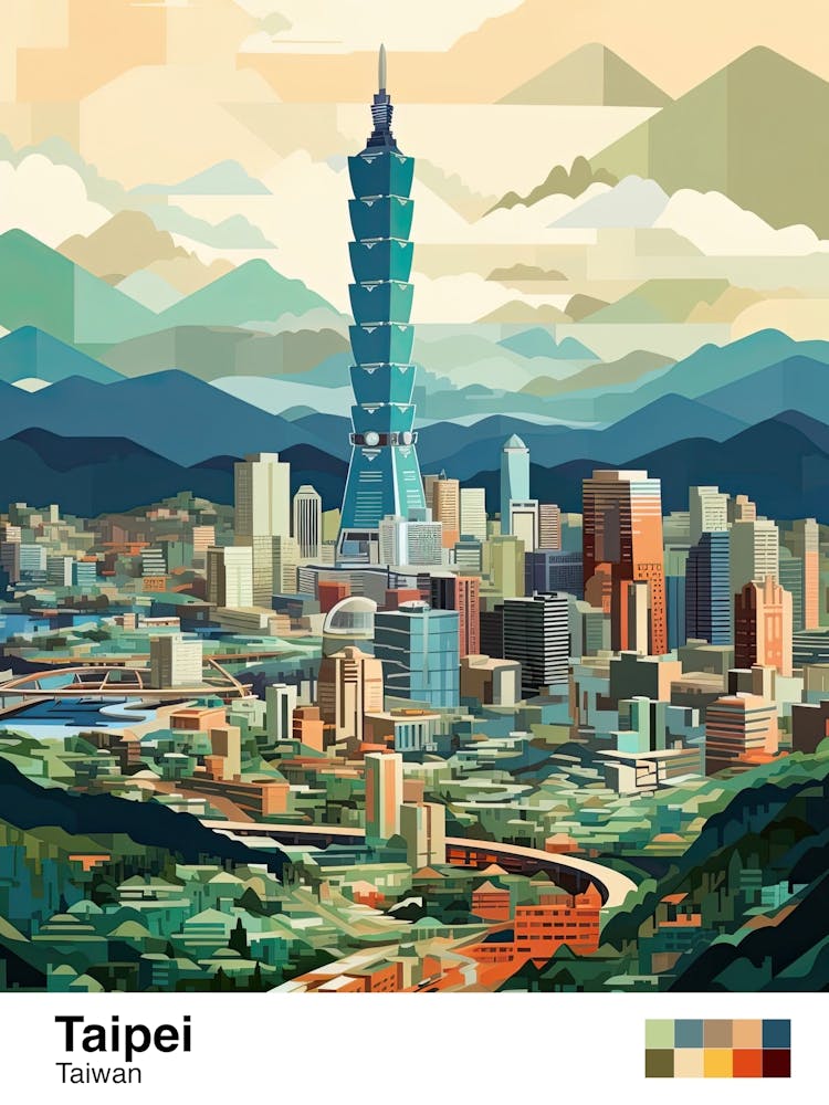 Taipei,Taiwan, Geometric Illustration 3 Poster