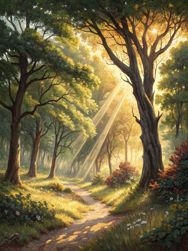 Oil Painting Style Sunlight Filtering Through Tree