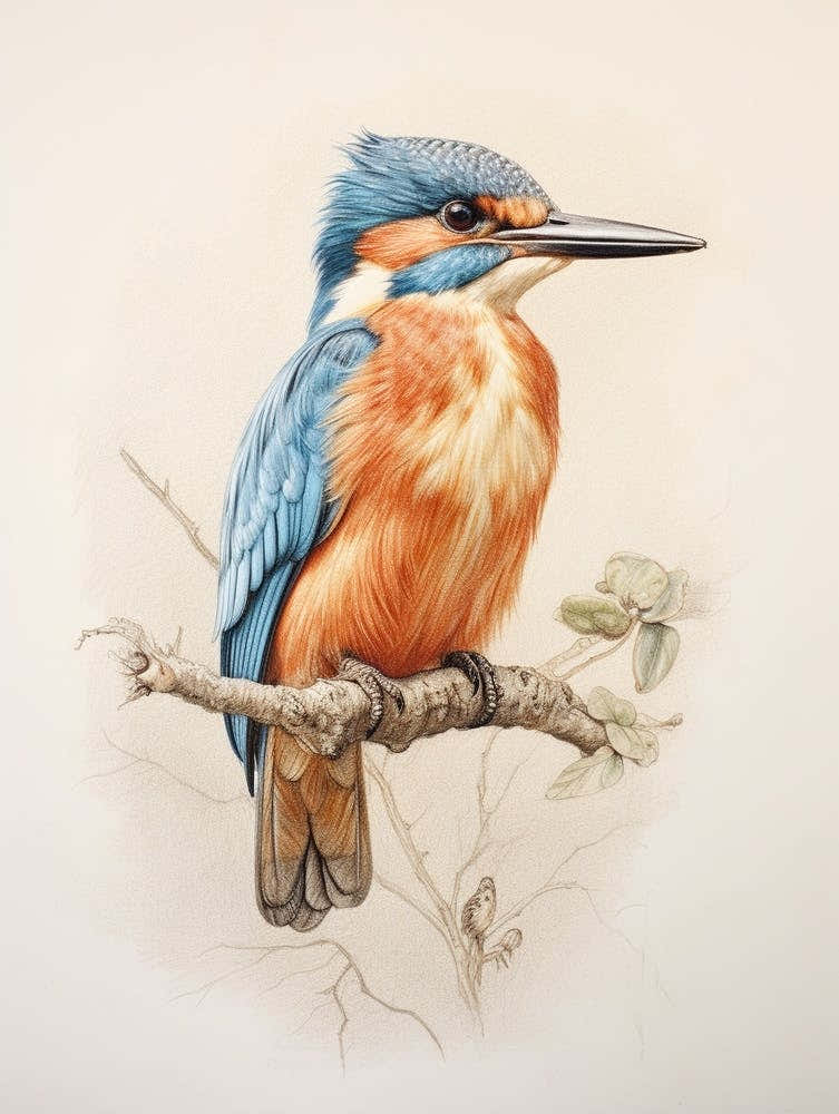 Vintage Bird Drawing Kingfisher 1