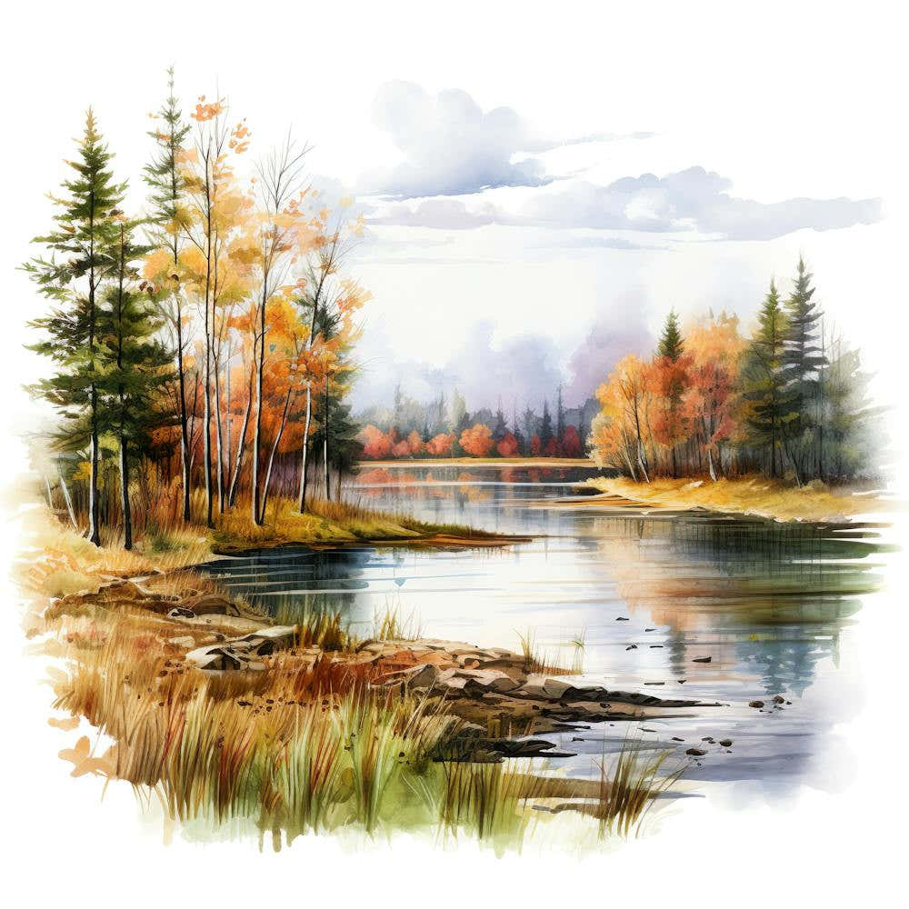Autumn Trees By The River