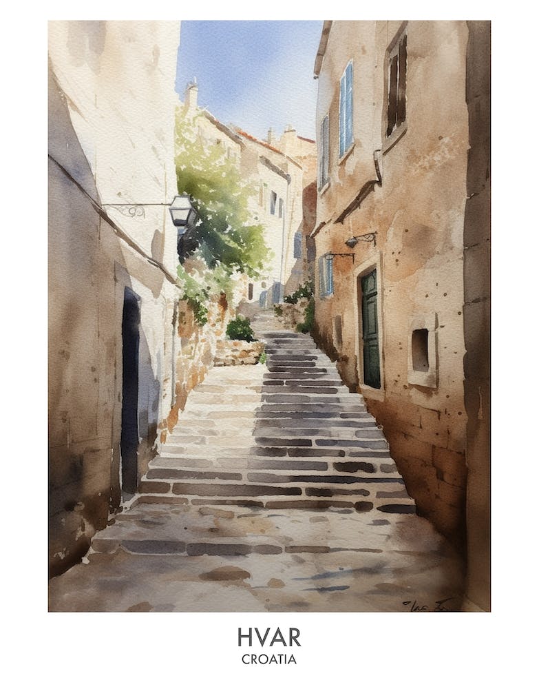 Hvar 3 Watercolour Travel Poster