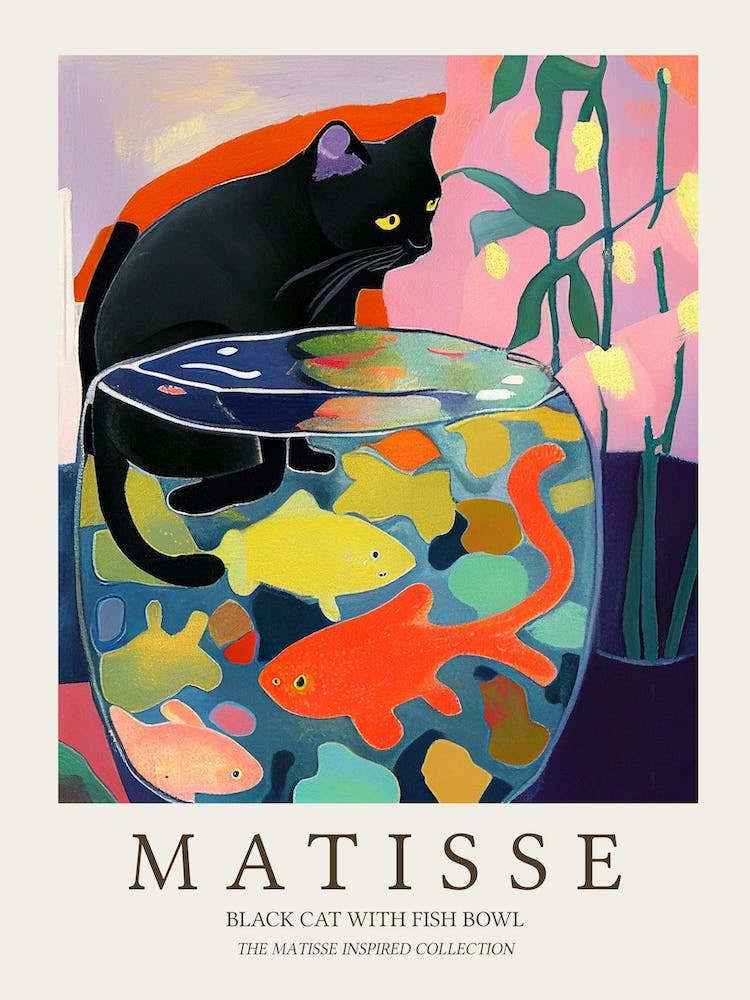 Black Cat And Fishbowl Matisse Inspired