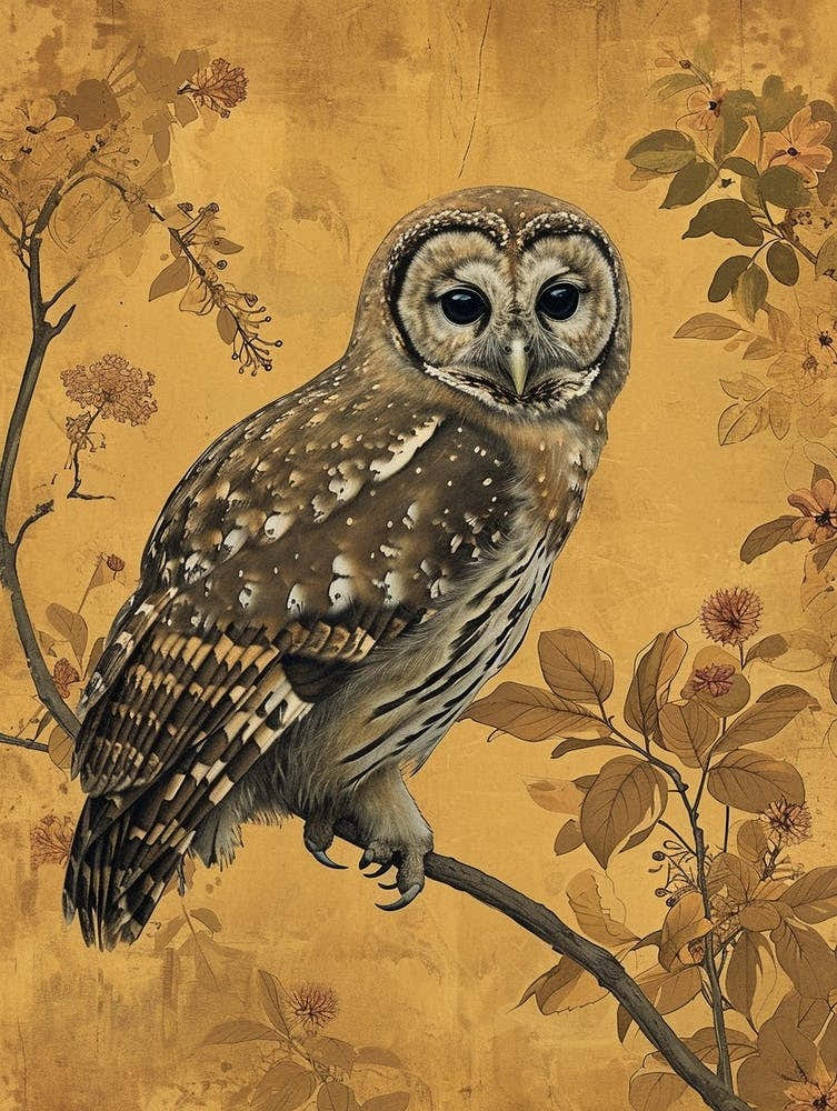Spotted Owl Japanese Painting 1