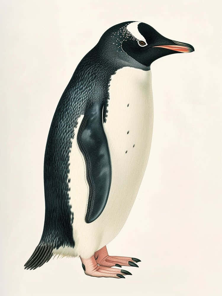 Adlie Penguin Carcass Island Vintage Botanical Painting 2