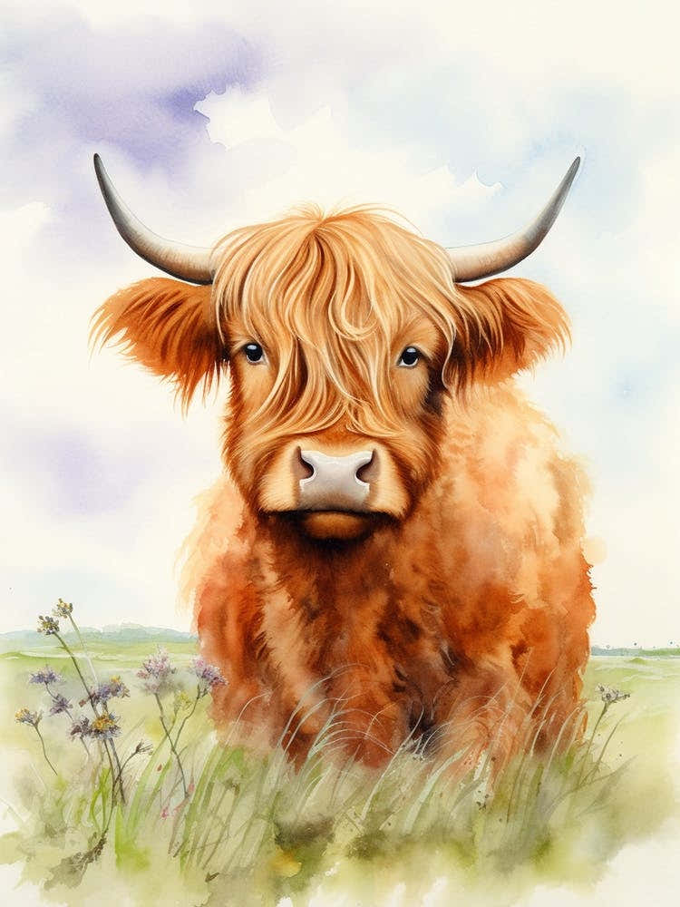 Highland Cow In The Grassy Land 5