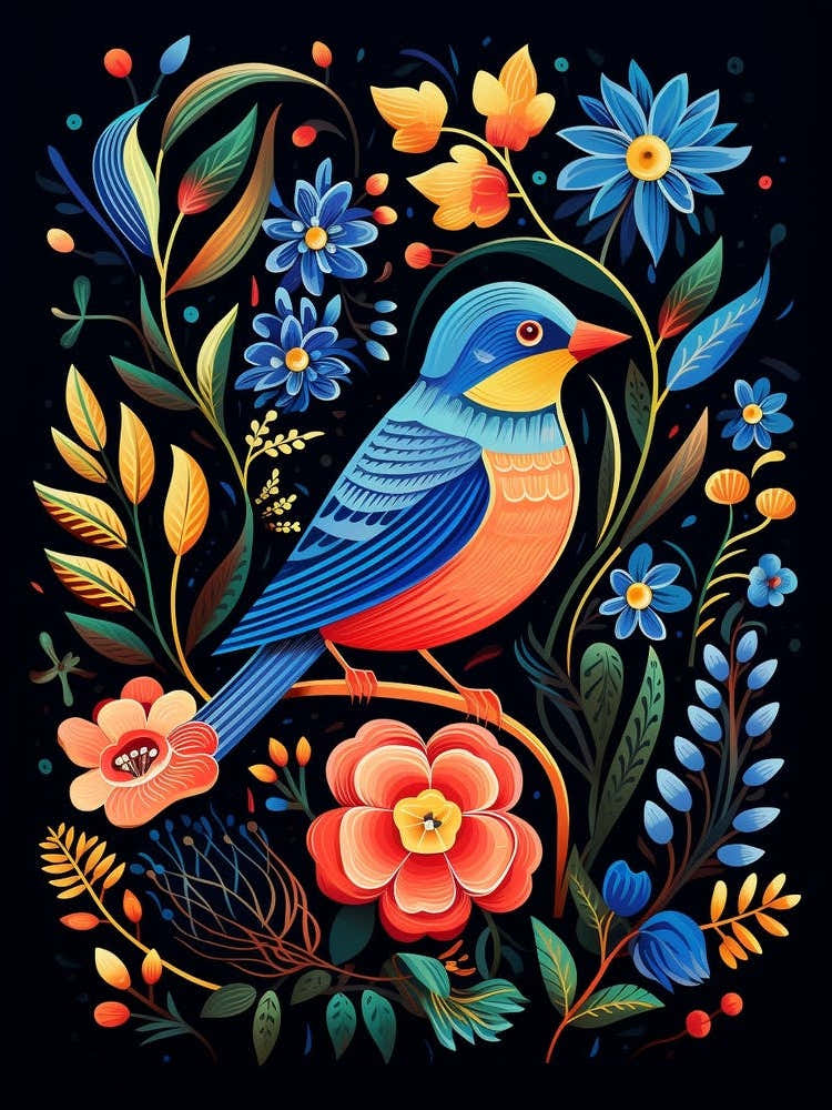 Folk Bird Illustration Eastern Bluebird 1