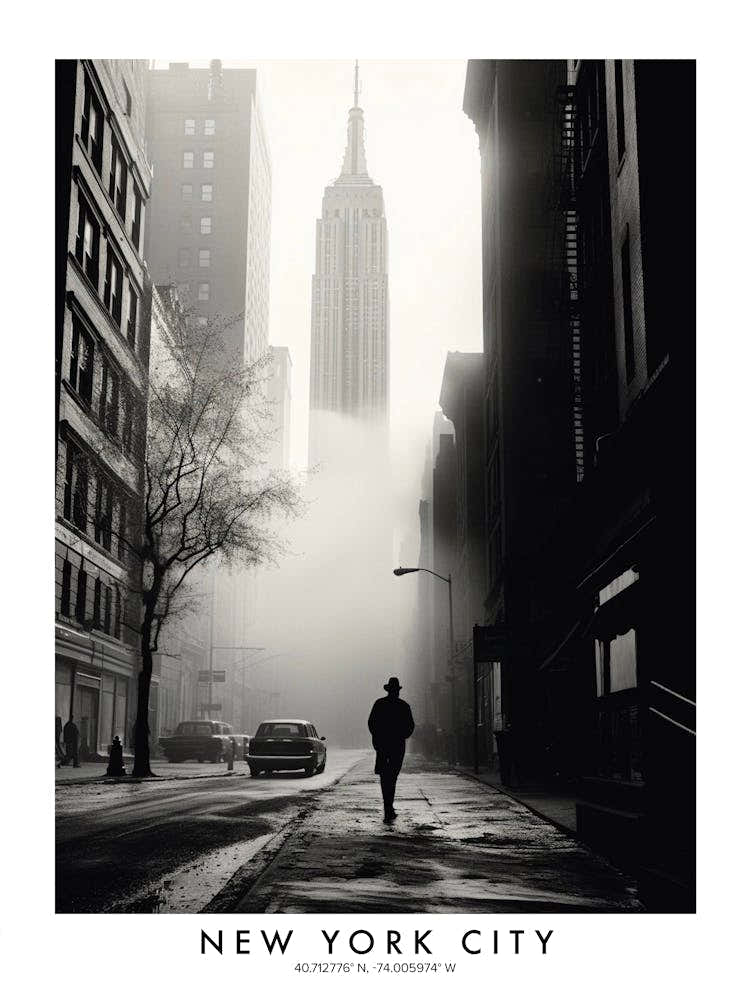Poster Of New York City, Black And White Analogue Photograph 4
