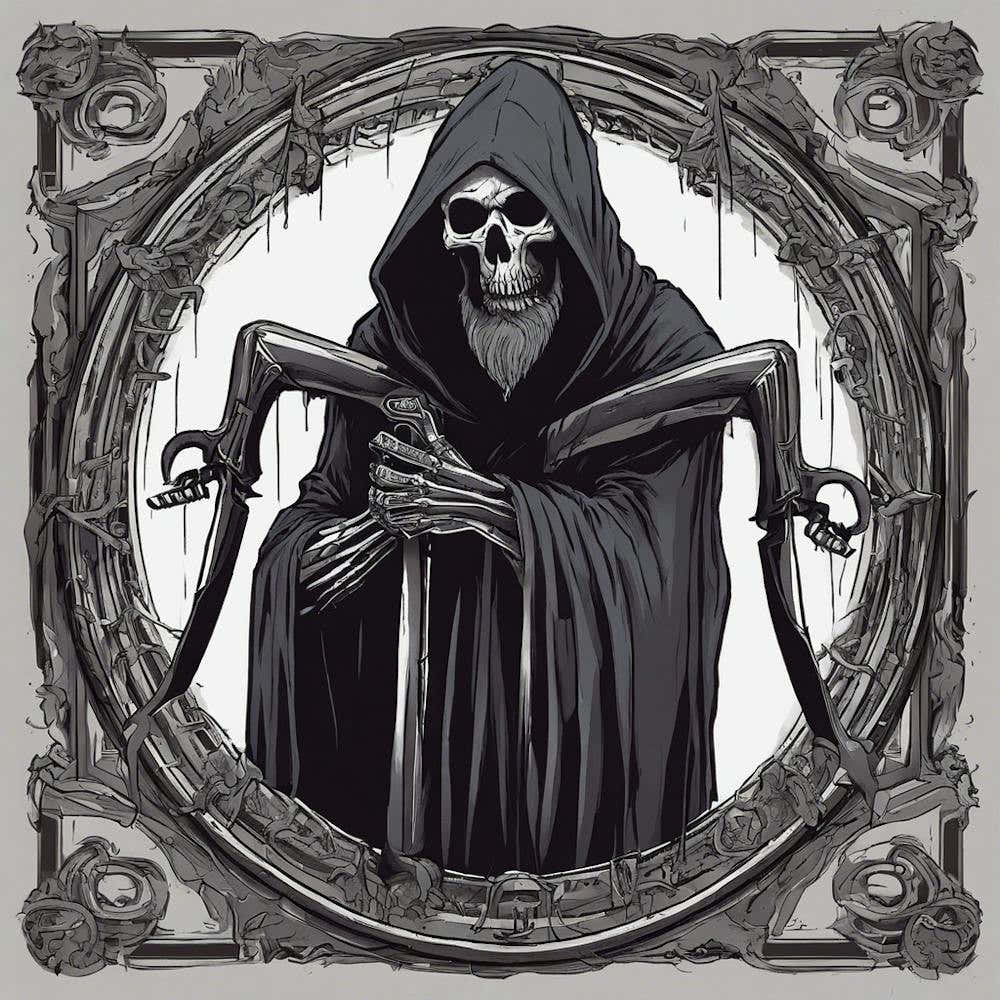 "Grim Reaper Art: A Haunting Black and White Illustration"