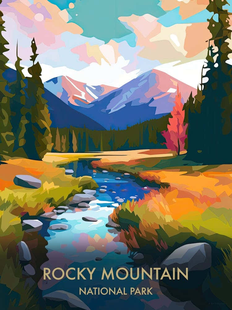 Rocky Mountain National Park Travel Poster Illustration Style 1
