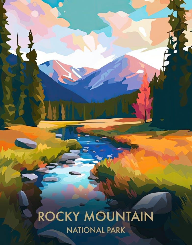 Rocky Mountain National Park Travel Poster Illustration Style 1