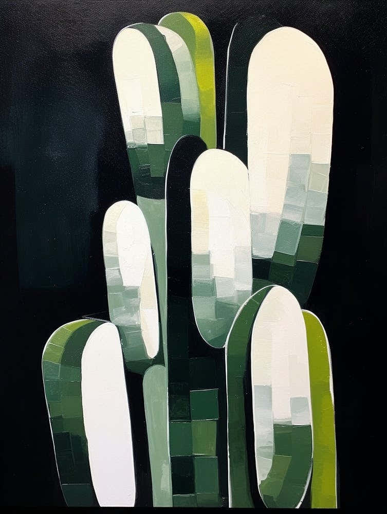 Modern Abstract Cactus Painting Ladyfinger Cactus