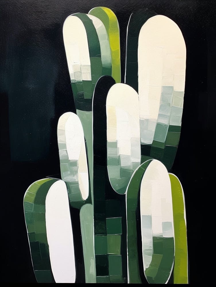 Modern Abstract Cactus Painting Ladyfinger Cactus