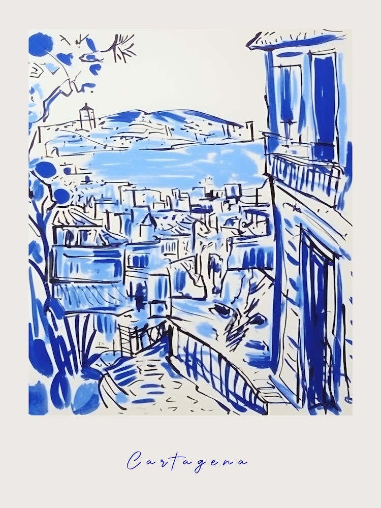 Cartagena Spain 4 Mediterranean Blue Drawing Poster