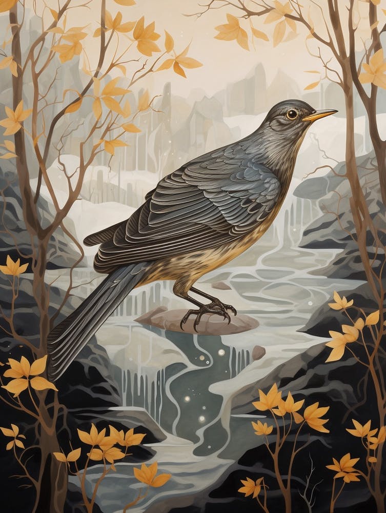 Hermit Thrush Gold Detail Painting
