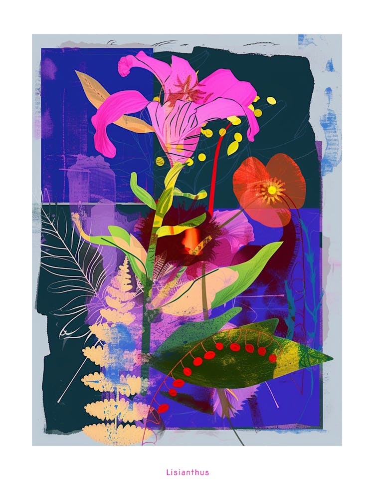 Lisianthus 1 Neon Flower Collage Poster