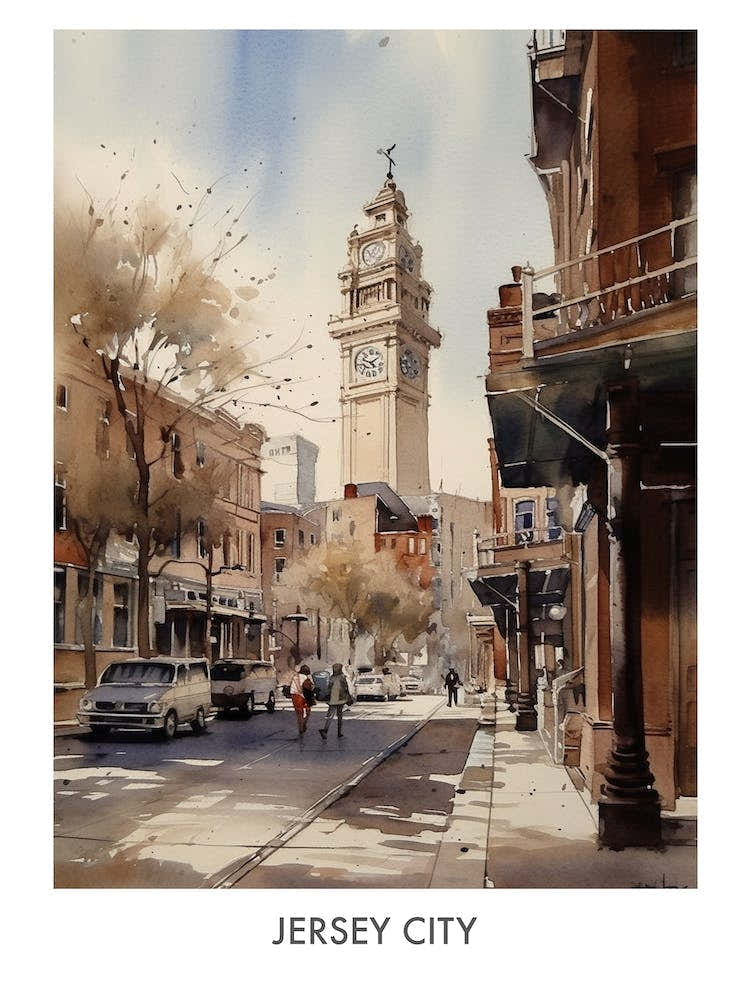 Jersey City Watercolor 3travel Poster
