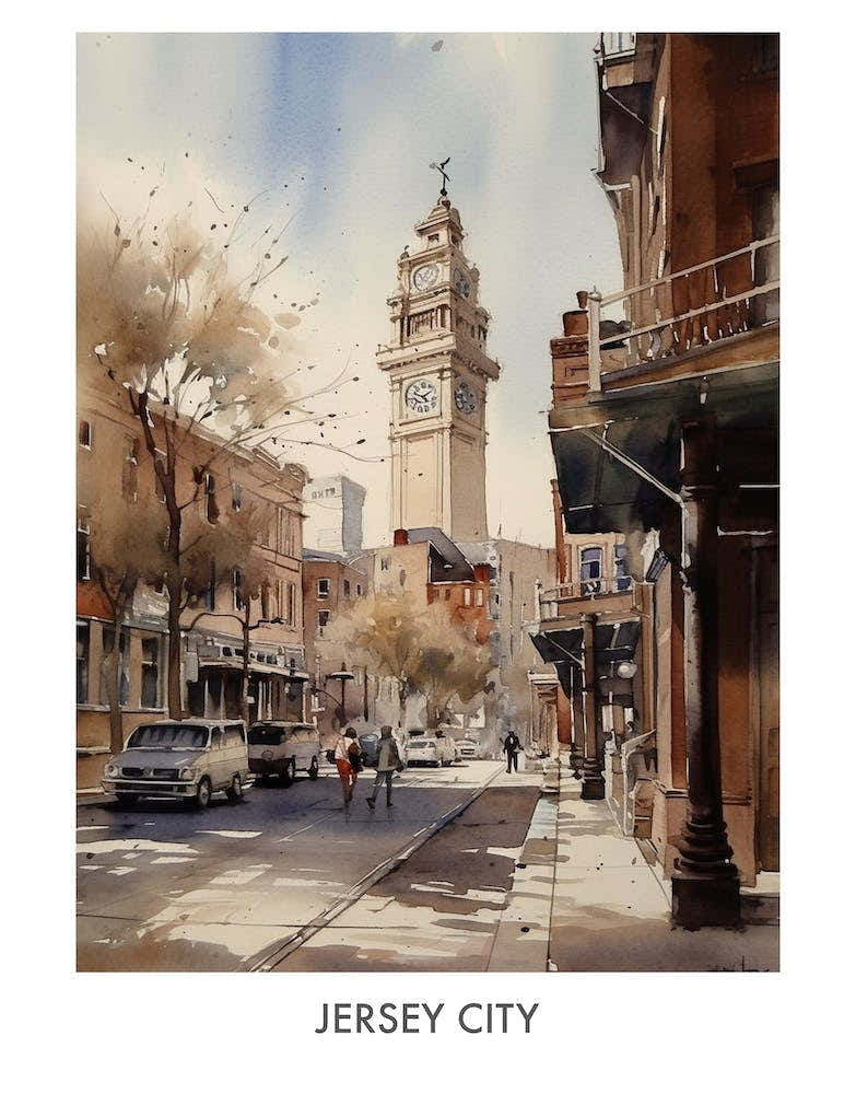 Jersey City Watercolor 3travel Poster