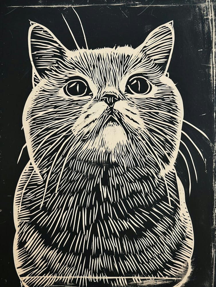 British Shorthair Linocut Blockprint 3