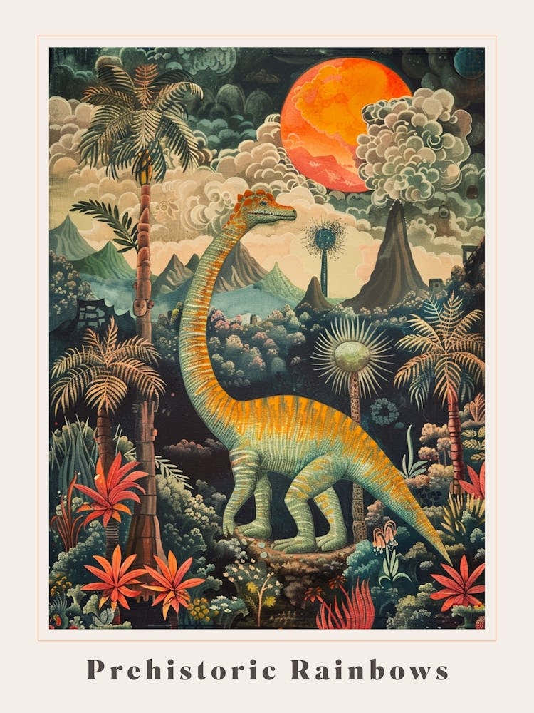 Dinosaur In A Paradise Landscape Painting 3 Poster