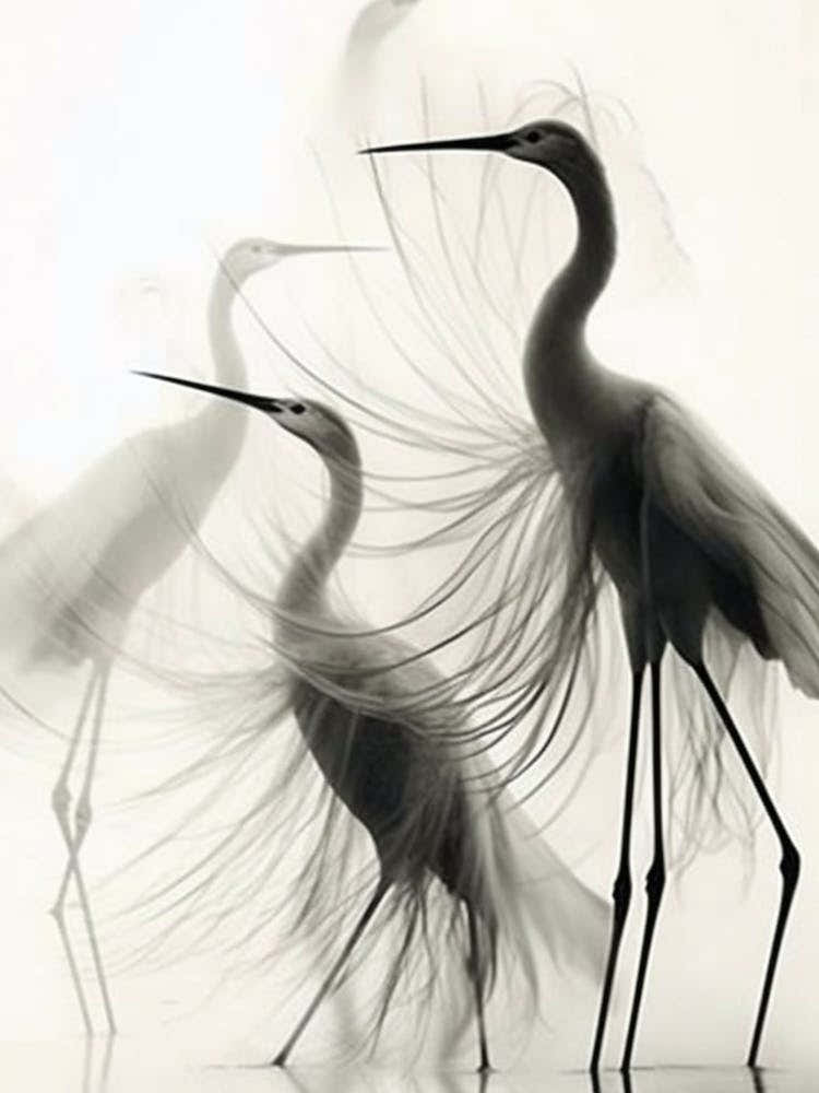 Herons In Flight Black and White Silhouette