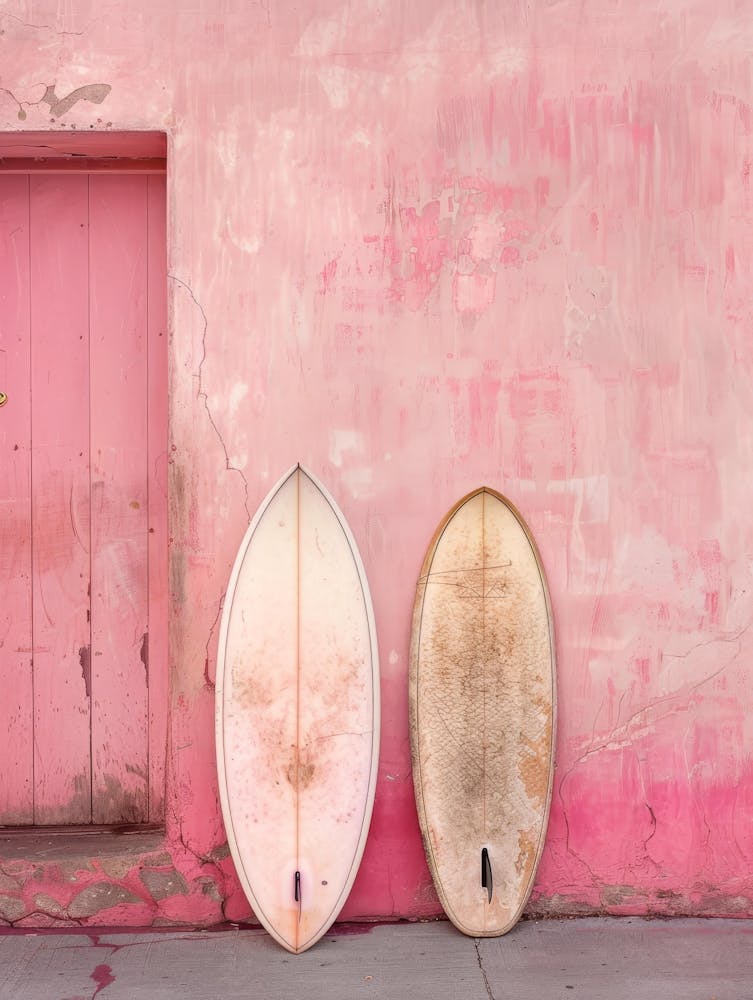 Surfboards Against Pink Wall
