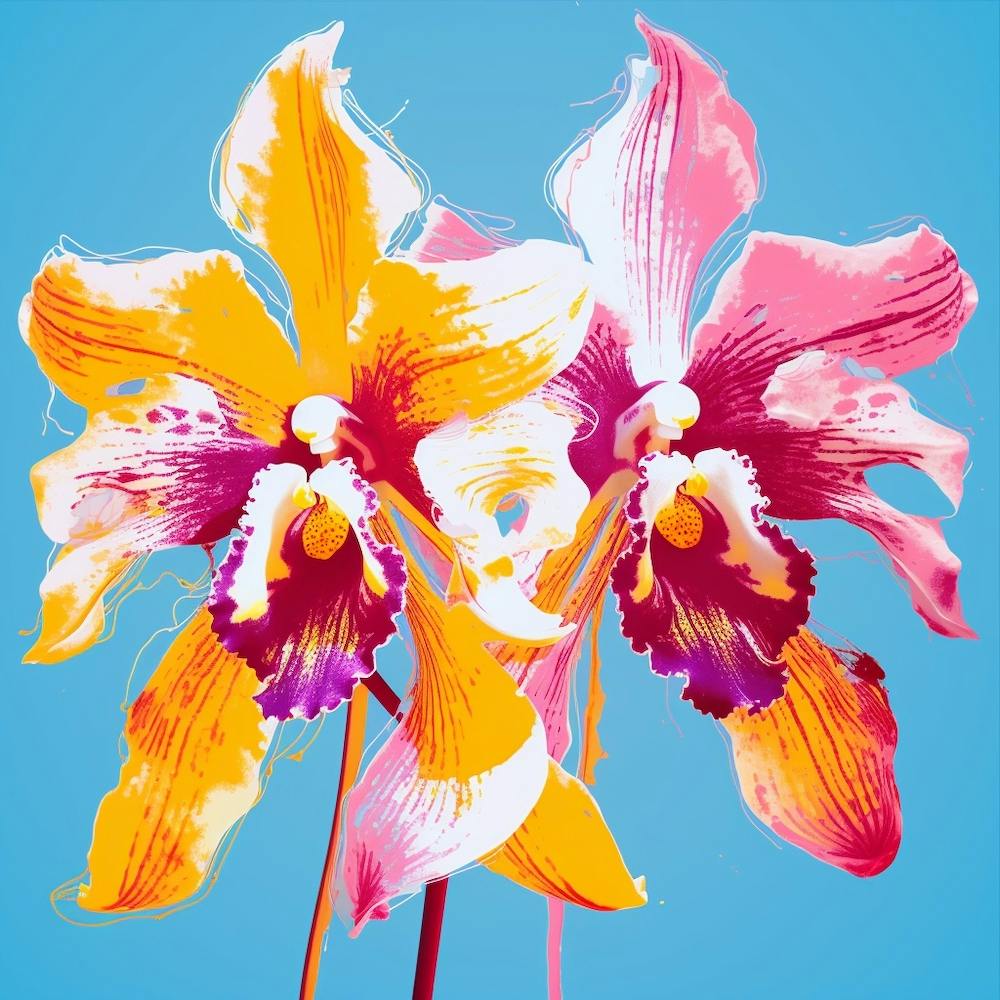 Andy Warhol Style Pop Art Flowers Orchid 2 Square