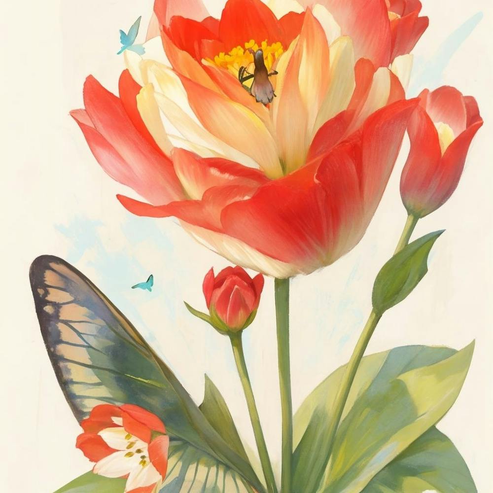 Tulip Rose With A Butterfly Standing On I 1