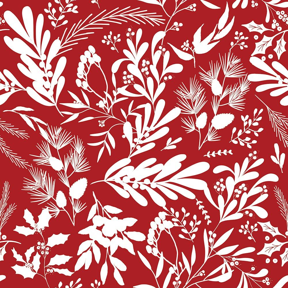 Christmas Botanical Leaves - Red White