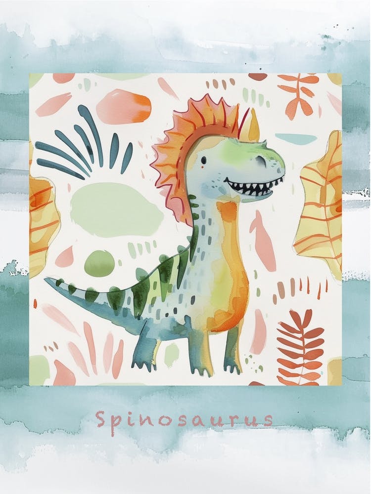 Cute Spinosaurus Dinosaur Watercolour Style 2 Poster