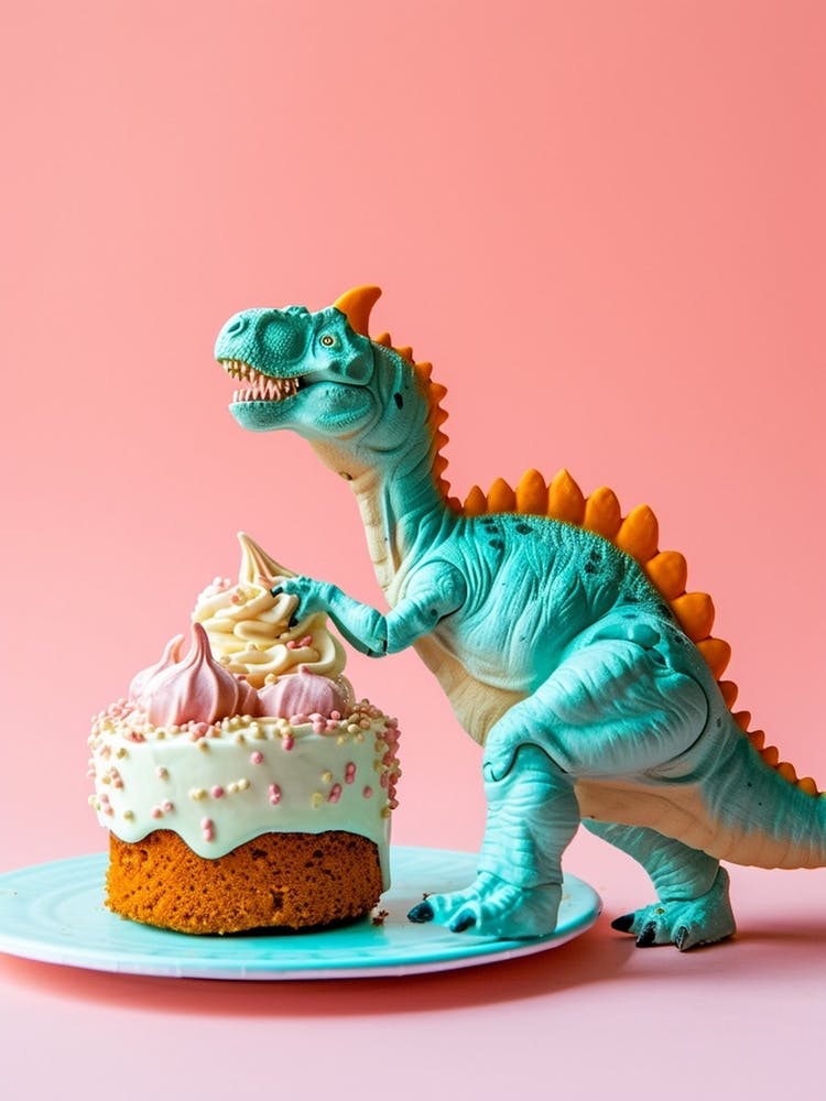 Toy Dinosaur Making A Cake