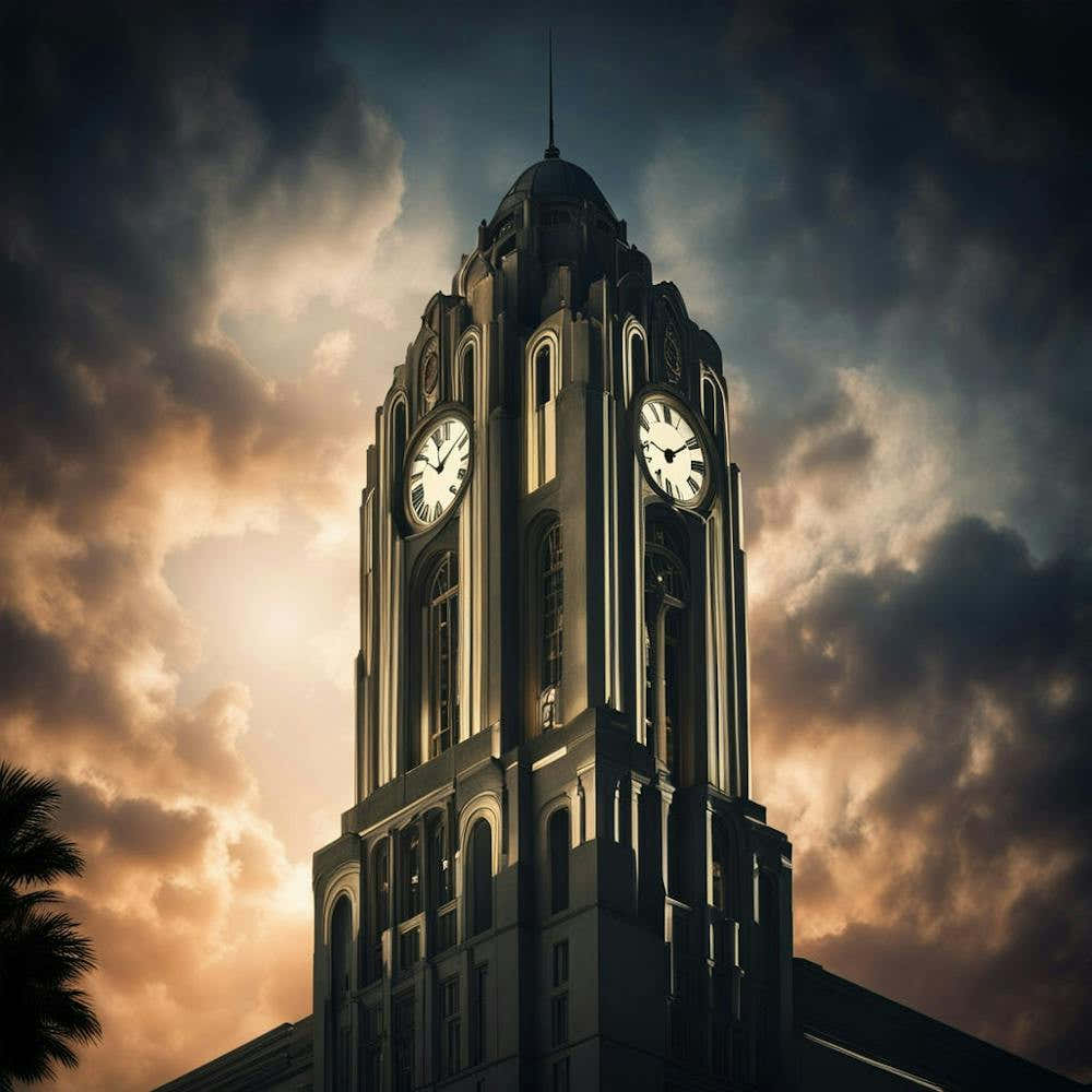 Clock Tower At Sunset