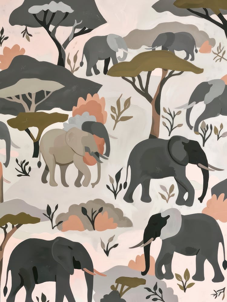 Elephants Pastels Jungle Illustration 2