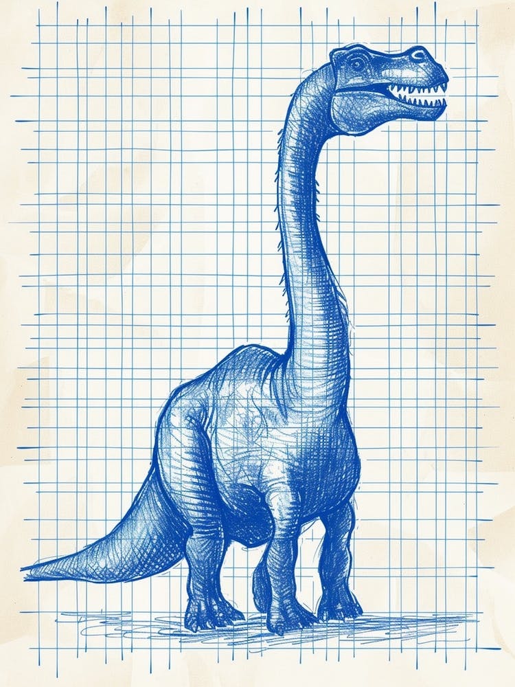 Apatosaurus Dinosaur Blue Print Sketch 2