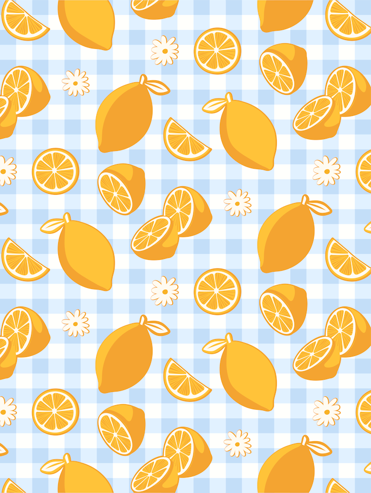 Lemon Pattern on Baby Blue Gingham
