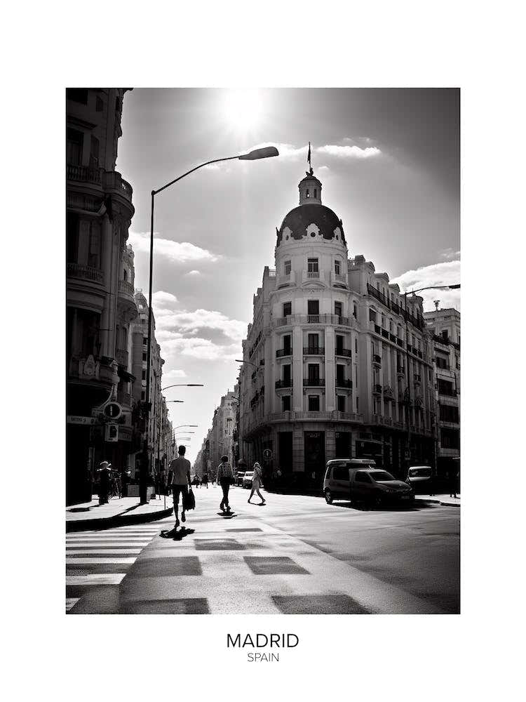 Poster Of Madrid, Spain, Black And White Analogue Photography 4