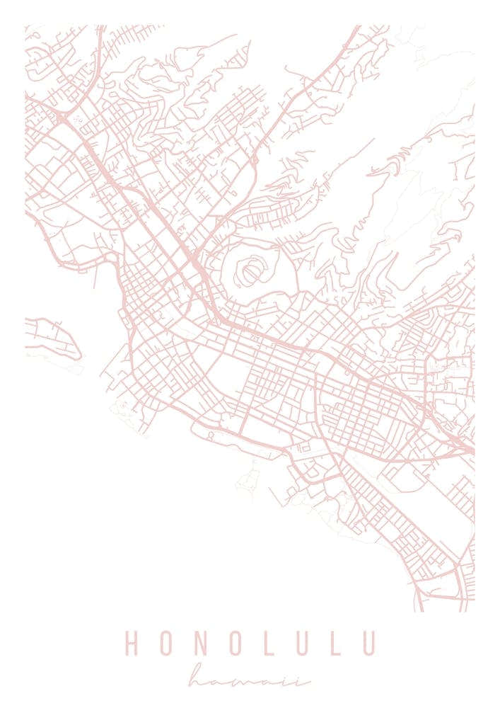 Honolulu Hawaii Light Pink Minimal Street Map