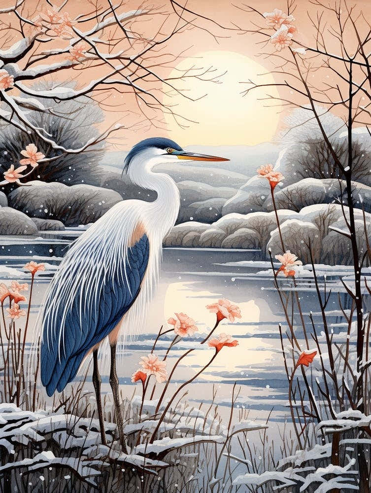 Winter Bird Painting Great Blue Heron 6