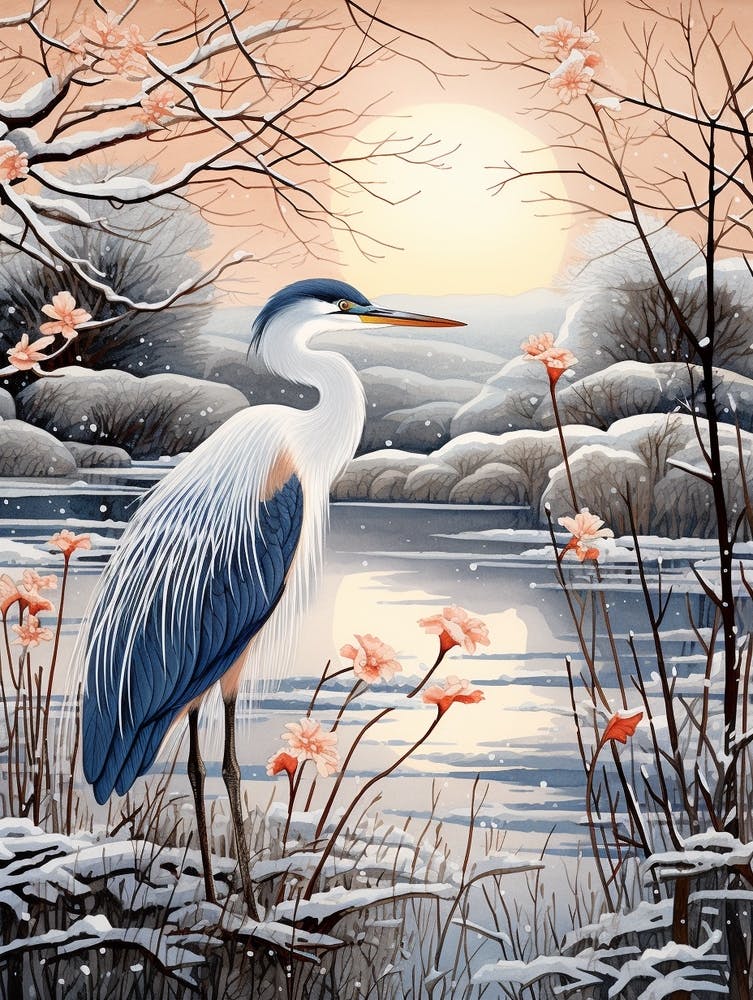Winter Bird Painting Great Blue Heron 6