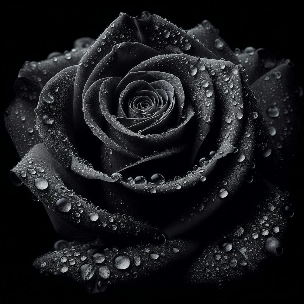 Black Rose With Water Drops