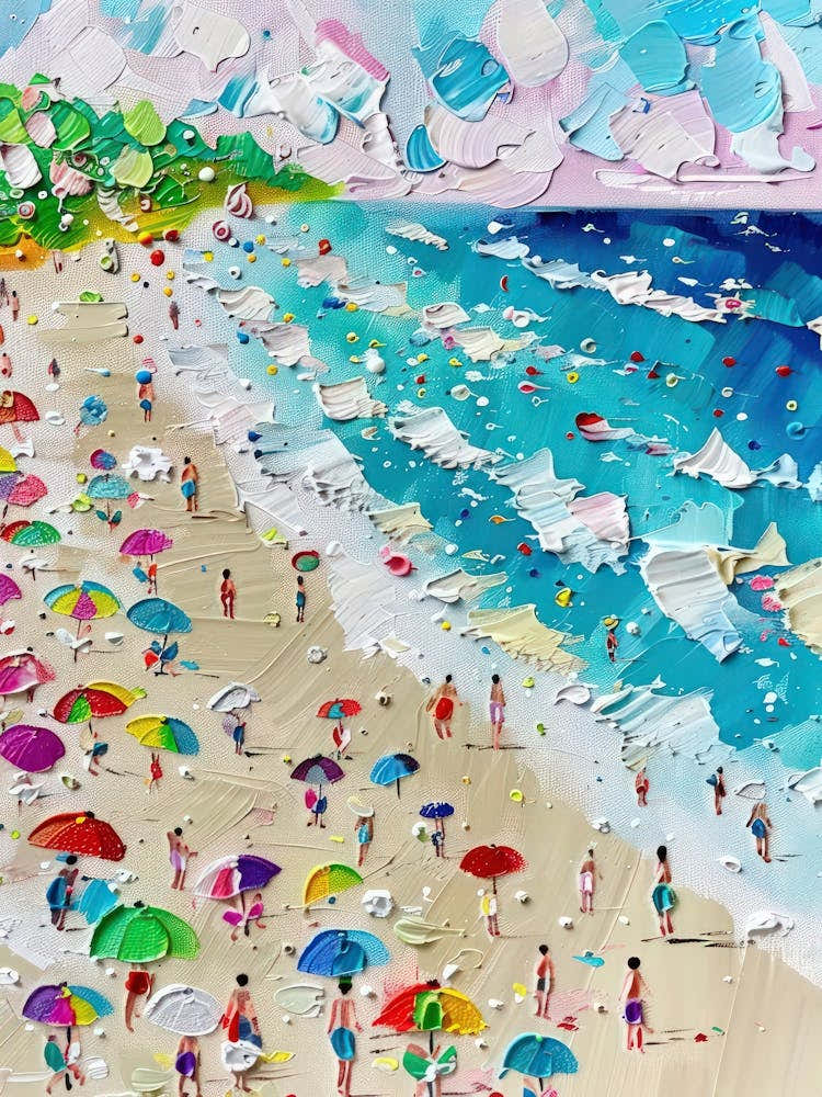 Beach Aerial View Impasto Oil Painting Travel