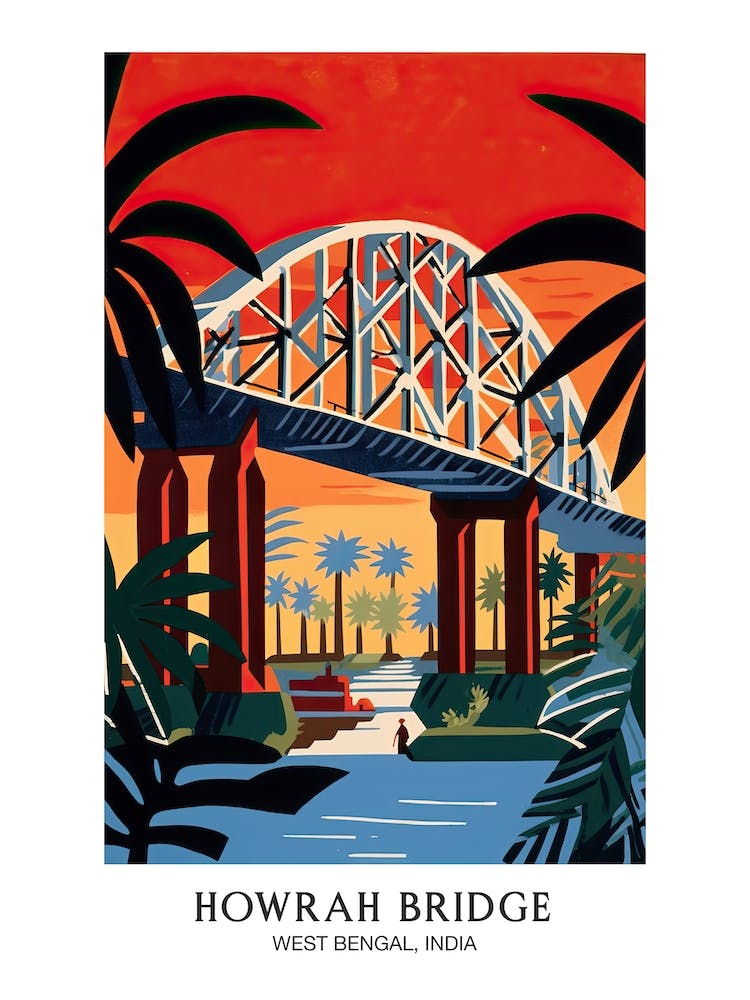 Howrah Bridge, West Bengal, India Colourful 1 Travel Poster