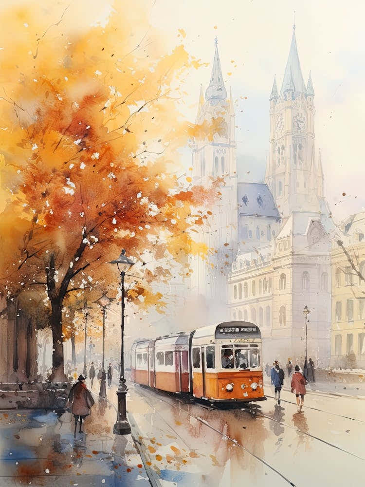 Vienna Austria In Autumn Fall, Watercolour 3